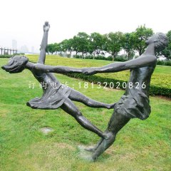 手拉手跳舞的女孩銅雕，公園人物銅雕