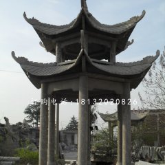 六角涼亭，青石涼亭雕塑