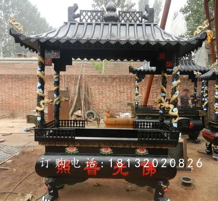 方形鐵香爐雕塑，寺廟鐵香爐雕塑