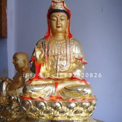 坐式銅觀音，彩繪銅觀音雕塑