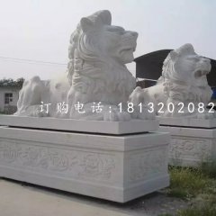 漢白玉西洋獅石雕，趴著的獅子石雕