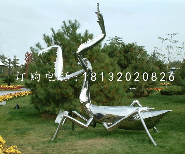 不銹鋼螳螂雕塑，公園昆蟲雕塑 (2)