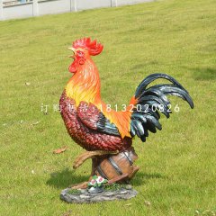 玻璃鋼彩繪仿真公雞，動物雕塑，公園景觀雕塑