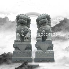 大理石踩球北京獅，看門獅子雕塑