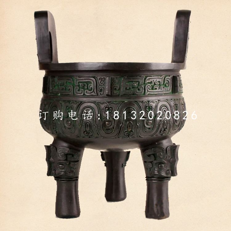 青銅三足圓香爐，寺廟香爐銅雕 (3)