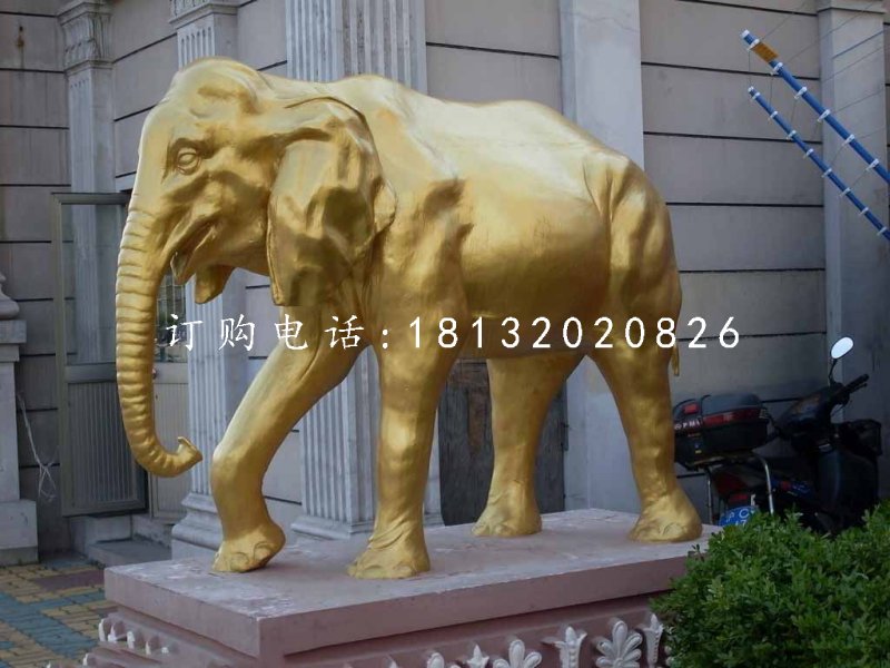 玻璃鋼仿銅大象，門(mén)口大象雕塑