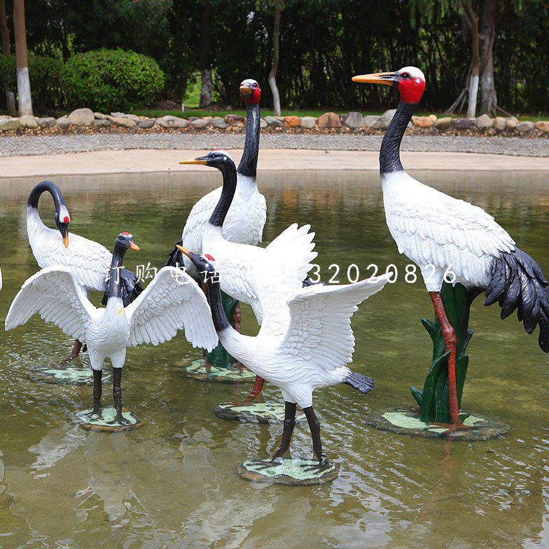 玻璃鋼仿真仙鶴，動(dòng)物雕塑，公園景觀雕塑 (4).jpg