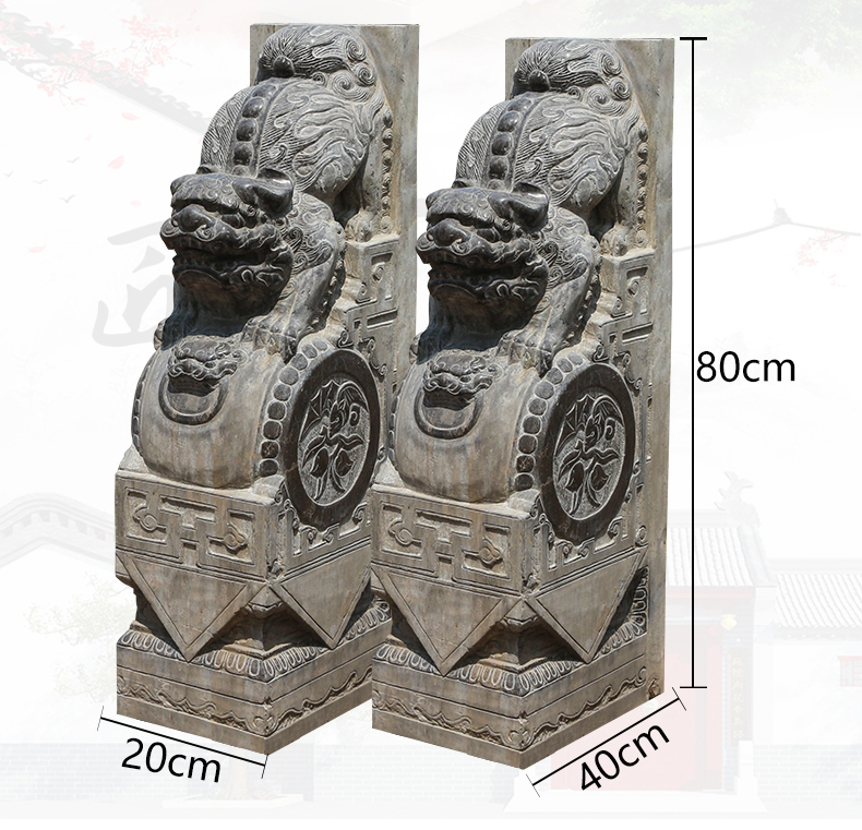 青石獅子門墩，仿古石門墩