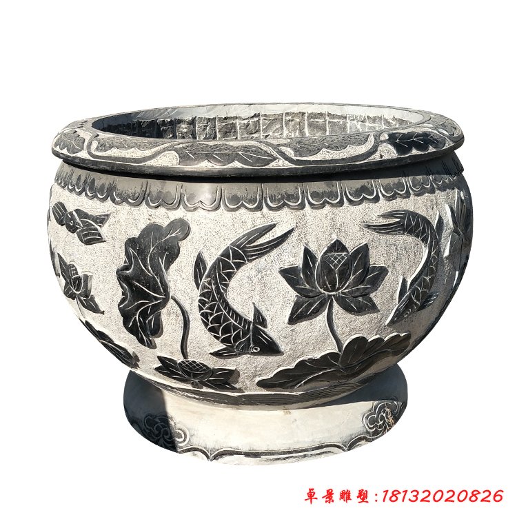 仿古石雕水缸，荷花魚(yú)浮雕水缸 (3)[1]