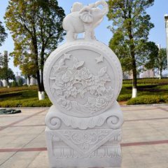 抱鼓石石雕，漢白玉門墩雕塑