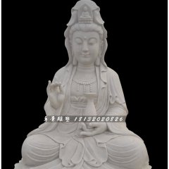 觀音菩薩石雕，漢白玉坐式觀音