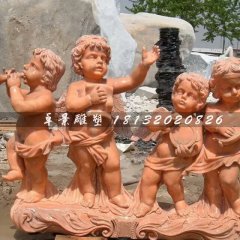 晚霞紅小天使石雕，西方小孩石雕