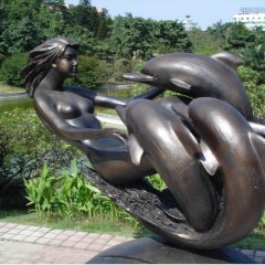 公園景觀銅雕，美女與海豚銅雕