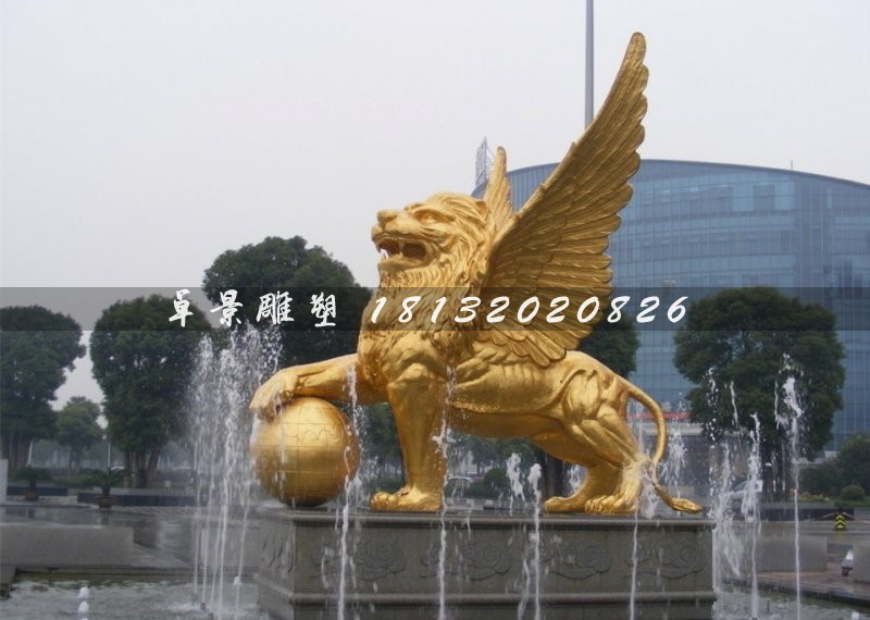 踩球獅子銅雕，廣場飛獅雕塑