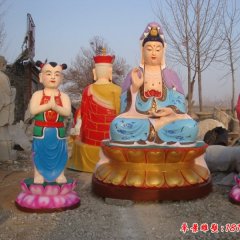 觀音菩薩與善財(cái)童子雕塑，玻璃鋼佛像雕塑