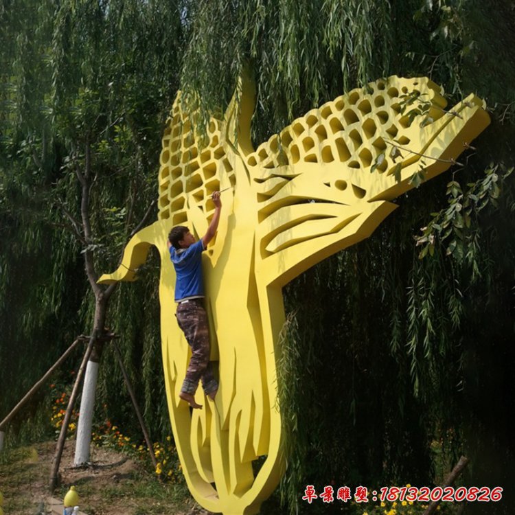 不銹鋼玉米雕塑，剪紙不銹鋼雕塑 (3)