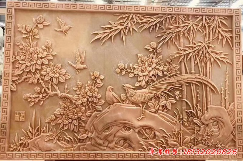 晚霞紅石雕竹報(bào)平安壁畫(huà)浮雕