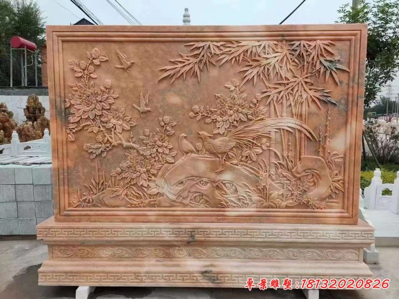 公園喜鵲登梅壁畫(huà)石浮雕